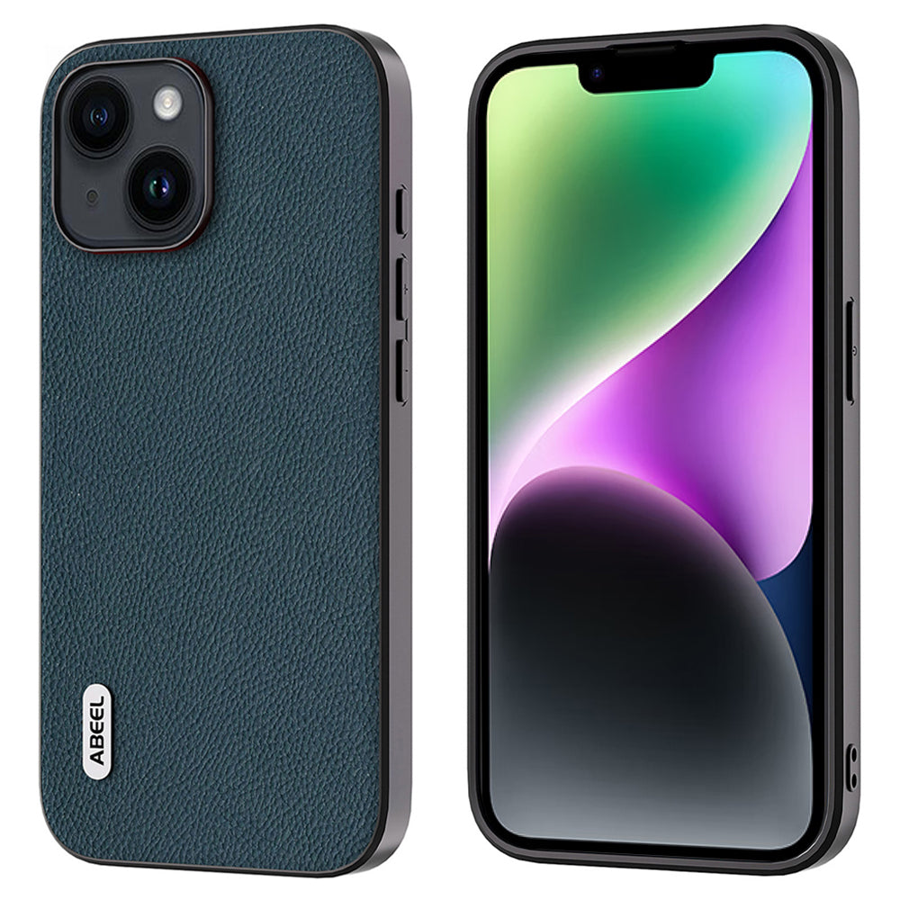 ABEEL Pro iPhone 14 Plus Pouzdro na telefon Hovězí kůže potažená kůží PC TPU Fine Litchi Texture Zadní kryt ABEEL Pro iPhone 14 Plus Pouzdro na telefon Hovězí kůže potažená kůží PC TPU Fine Litchi Texture Zadní kryt
